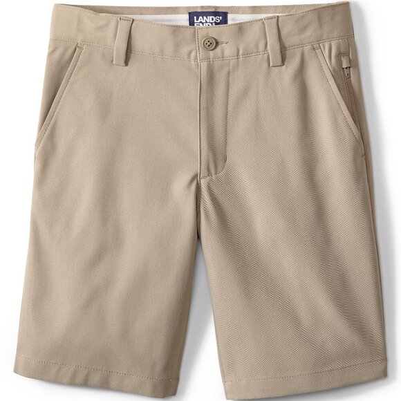 NWOT Lands End Boys Active Performance Chino Shorts - Husky - Size 14- Khaki - Picture 1 of 7